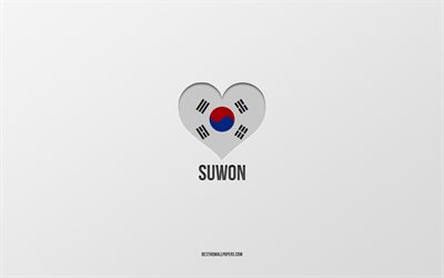 J&#39;aime Suwon, villes japonaises, fond gris, Suwon, Japon, coeur de drapeau japonais, villes pr&#233;f&#233;r&#233;es, Love Suwon