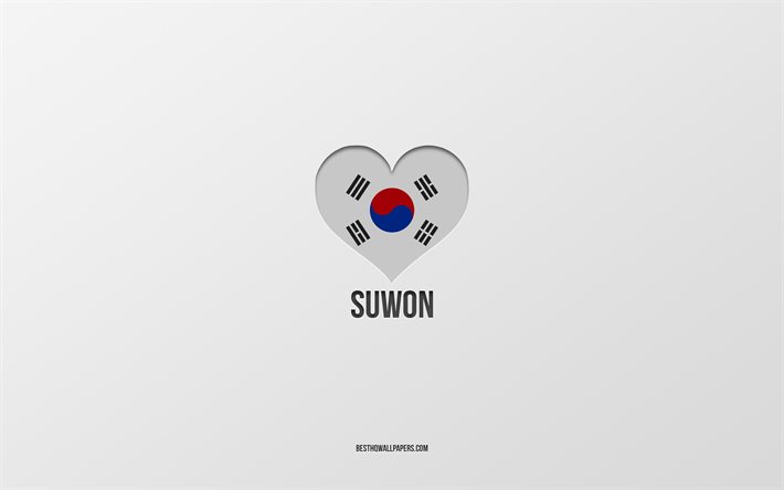 I Love Suwon, cidades japonesas, fundo cinza, Suwon, Jap&#227;o, cora&#231;&#227;o da bandeira japonesa, cidades favoritas, Love Suwon