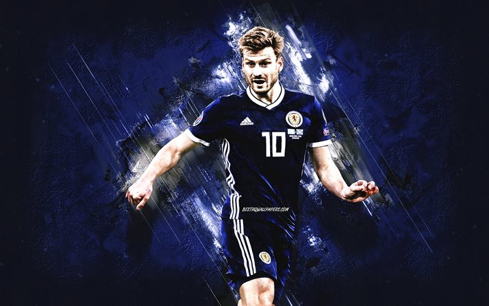 Stuart Armstrong, squadra nazionale di calcio scozzese, calciatore scozzese, sfondo di pietra blu, calcio, arte grunge, Scozia