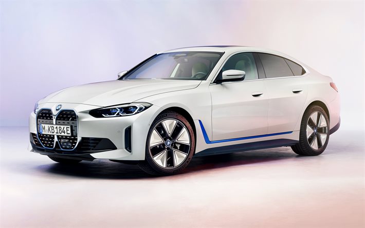 2022, BMW i4, 4k, front view, exterior, new white i4, electric cars, German cars, BMW