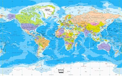 carte du monde, 4k, atlas du monde, carte politique du monde, illustrations, concept de carte du monde, carte du monde politique, fond avec carte du monde