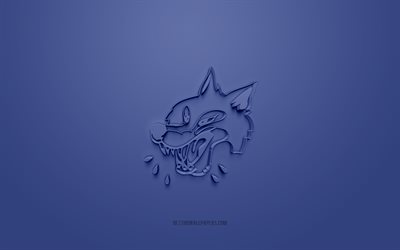 Sudbury Wolves, creative 3D logo, blue background, OHL, 3d emblem, Canadian Hockey Team, Ontario Hockey League, Ontario, Canada, 3d art, hockey, Sudbury Wolves 3d logo