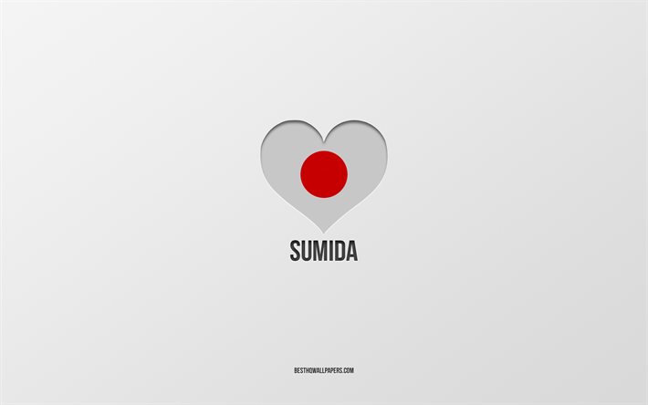 Sumida&#39;yı seviyorum, Japon şehirleri, gri arka plan, Sumida, Japonya, Japon bayrağı kalp, favori şehirler