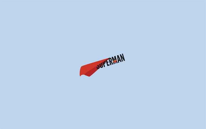 superman, blauer hintergrund, superman-minimalismuskunst, roter umhang, superman-zeichen