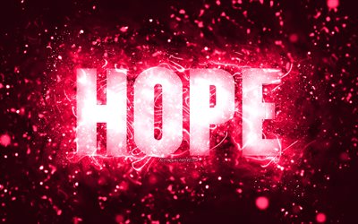 Joyeux anniversaire Hope, 4k, n&#233;ons roses, nom Hope, cr&#233;atif, Hope Happy Birthday, Hope Birthday, noms f&#233;minins am&#233;ricains populaires, photo avec le nom Hope, Hope