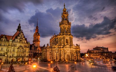 Dresden Cathedral, 4k HDR, cityscapes, nightscapes, german cities, Europe, Dresden, Germany, Cities of Germany, Dresden Germany