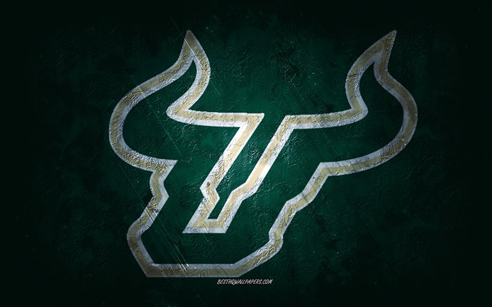 south florida bulls, american-football-team, gr&#252;ner hintergrund, south florida bulls-logo, grunge-kunst, ncaa, american football, south florida bulls-emblem