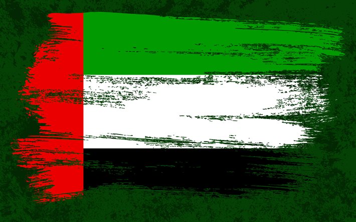4k, F&#246;renade Arabemiratens flagga, grungeflaggor, asiatiska l&#228;nder, nationella symboler, penselslag, grungekonst, Asien, F&#246;renade Arabemiraten
