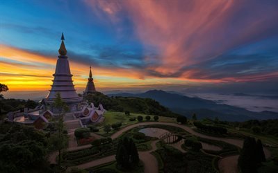 Bangkok, temple, national park, sunset, Asia, Thailand