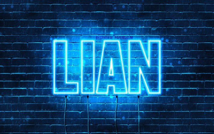 Lian, 4k, pap&#233;is de parede com os nomes de, texto horizontal, Lian nome, Feliz Anivers&#225;rio Lian, luzes de neon azuis, imagem com Lian nome