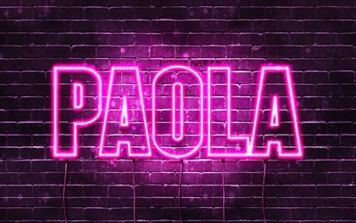 Paola, 4k, tapeter med namn, kvinnliga namn, Paola namn, lila neon lights, Grattis Paola, bild med Paola namn