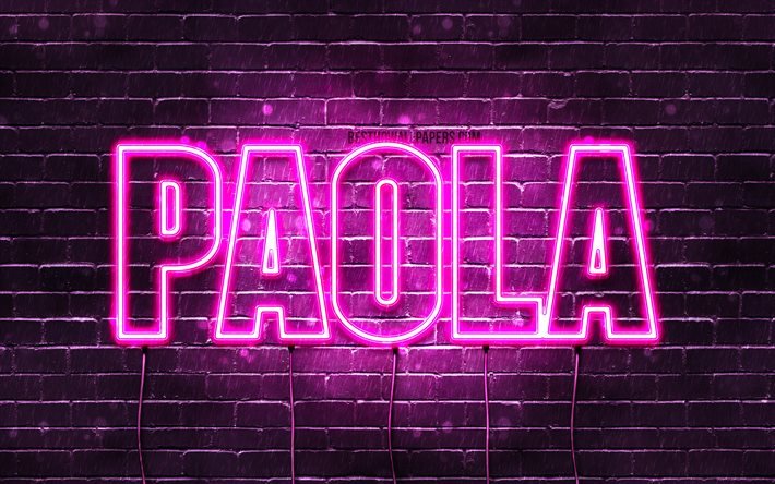  Descargar fondos de pantalla Paola, 4k, fondos de pantalla con los nombres, los nombres femeninos, Paola nombre, púrpura luces de neón, Feliz Cumpleaños Paola, la imagen con el nombre Paola libre. Imágenes