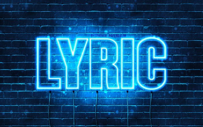 Lyric, 4k, adları Lyric adı ile, yatay metin, Lyric adı, Doğum g&#252;n&#252;n kutlu olsun Lyric, mavi neon ışıkları, resimli duvar kağıtları
