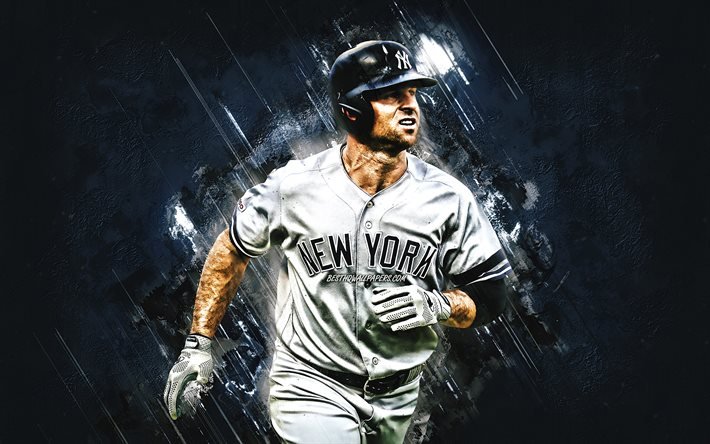 Brett Gardner, MLB, New York Yankees, blue stone background, baseball, portrait, USA, american baseball player, creative art
