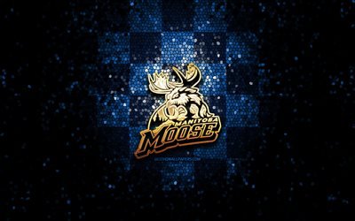 Manitoba Moose, glitter logo, AHL, blue checkered background, USA, american hockey team, Manitoba Moose logo, mosaic art, hockey, America