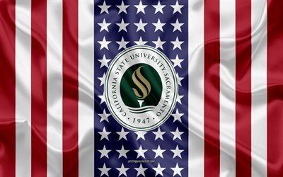 La Universidad Estatal de California en Sacramento Emblema, Bandera Americana, la Universidad Estatal de California en Sacramento logotipo, Sacramento, California, estados UNIDOS, Emblema de la Universidad Estatal de California en Sacramento