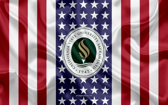 California State University Sacramento Emblema, Bandeira Americana, California State University Sacramento logotipo, Sacramento, Calif&#243;rnia, EUA, Emblema da California State University em Sacramento