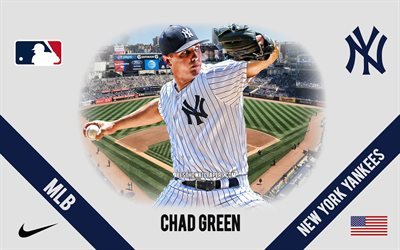 Chad Green, New York Yankees, American Baseball Player, MLB, portrait, USA, baseball, Yankee Stadium, New York Yankees logo, Major League Baseball