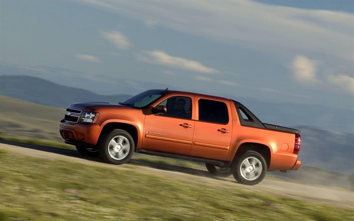 Chevrolet Avalanche, vista de lado, de color naranja de la camioneta, de color naranja Avalancha, coches americanos, Chevy Avalanche, Chevrolet