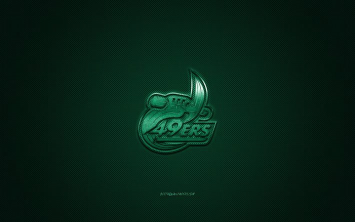 Charlotte 49ers logosu, Amerikan Futbol Kul&#252;b&#252;, NCAA, yeşil logo, yeşil karbon fiber arka plan, Amerikan Futbolu, Charlotte, Kuzey Carolina, ABD, Charlotte 49ers