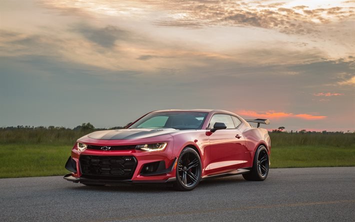 2020, Chevrolet Camaro, ZL1, Hennessey HPE850, red supercar, front view, new red Camaro, tuning Camaro, American sports cars, Chevrolet