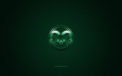 Colorado State Rams logosu, Amerikan Futbol Kul&#252;b&#252;, NCAA, yeşil logo, yeşil karbon fiber arka plan, Amerikan Futbolu, Fort Collins, Colorado, USA, Colorado State Rams