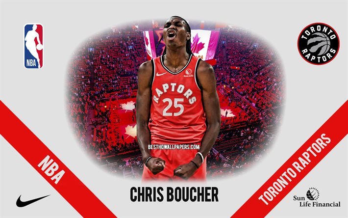Chris Boucher, Toronto Raptors, Kanadalainen Koripalloilija, NBA, muotokuva, USA, koripallo, Scotiabank Arena, Toronto Raptors-logo