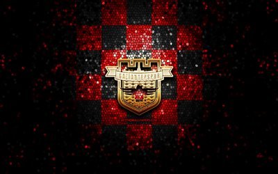Gaziantep FC, glitter logo, Turkish Super League, red black checkered background, soccer, Gaziantep FK, turkish football club, Gaziantep logo, mosaic art, football, Turkey