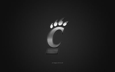 Cincinnati Bearcats logo, American club de football de la NCAA, logo argenté, gris en fibre de carbone de fond, football Américain, Cincinnati, Ohio, états-unis, Cincinnati Bearcats de l'Université de Cincinnati