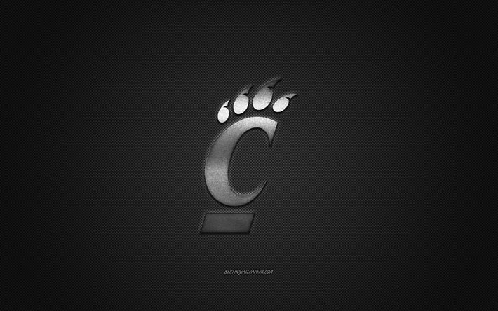 Cincinnati Bearcats logo, American football club, NCAA, silver logo, gray carbon fiber background, American football, Cincinnati, Ohio, USA, Cincinnati Bearcats, University of Cincinnati