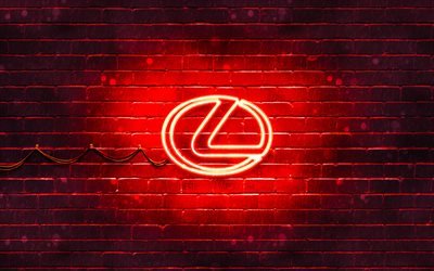 Lexus logo vermelho, 4k, vermelho brickwall, Lexus logotipo, carros de marcas, Lexus neon logotipo, Lexus