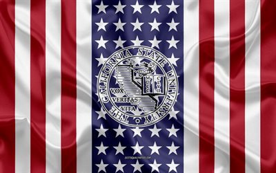 california state university-emblem, amerikanische flagge, california state university-logo, stanislaus, kalifornien, usa, wahrzeichen der california state university, csu