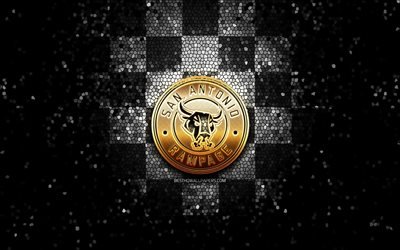 San Antonio Rampage, glitter logo, AHL, black white checkered background, USA, american hockey team, San Antonio Rampage logo, mosaic art, hockey, America