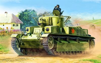 T-28, artwork, World War II, tanks, WWII, Soviet tanks, World War