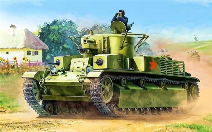 T-28, obras de arte, la II Guerra Mundial, los tanques, la segunda guerra mundial, los tanques Sovi&#233;ticos de la segunda Guerra Mundial