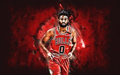 Coby White, NBA, Chicago Bulls, red stone background, American Basketball Player, portrait, USA, basketball, Chicago Bulls players
