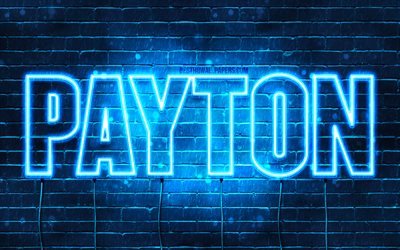 Payton, 4k, pap&#233;is de parede com os nomes de, texto horizontal, Payton nome, Feliz Anivers&#225;rio Payton, luzes de neon azuis, imagem com Payton nome