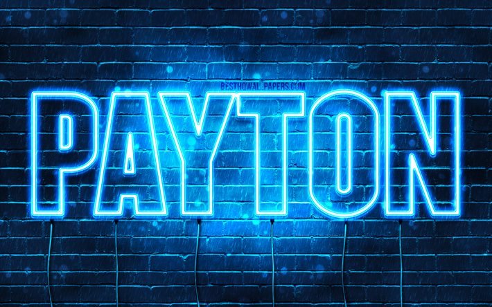 Payton, 4k, sfondi per il desktop con i nomi, il testo orizzontale, Payton nome, Felice Compleanno Payton, neon blu, immagine con nome Payton