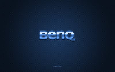 logo benq, logo bleu brillant, embl&#232;me en m&#233;tal benq, texture en fibre de carbone bleue, benq, marques, art cr&#233;atif, embl&#232;me benq