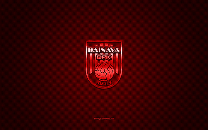 fkダイナヴァアリトゥス, リトアニアのサッカークラブ, 赤いロゴ, 赤い炭素繊維の背景, リーグ, フットボール, アリートゥス, リトアニア, fkダイナヴァアリトゥスのロゴ