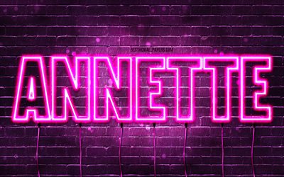 Happy Birthday Annette, 4k, pink neon lights, Annette name, creative, Annette Happy Birthday, Annette Birthday, popular french female names, picture with Annette name, Annette