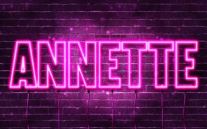 Happy Birthday Annette, 4k, pink neon lights, Annette name, creative, Annette Happy Birthday, Annette Birthday, popular french female names, picture with Annette name, Annette