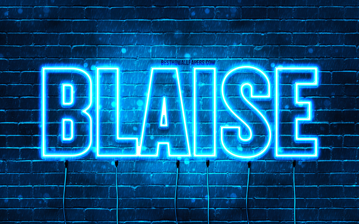 Happy Birthday Blaise, 4k, blue neon lights, Blaise name, creative, Blaise Happy Birthday, Blaise Birthday, popular french male names, picture with Blaise name, Blaise