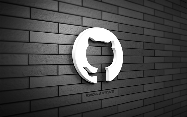 logotipo de github 3d, 4k, pared de ladrillo gris, creativo, redes sociales, logotipo de github, arte 3d, github