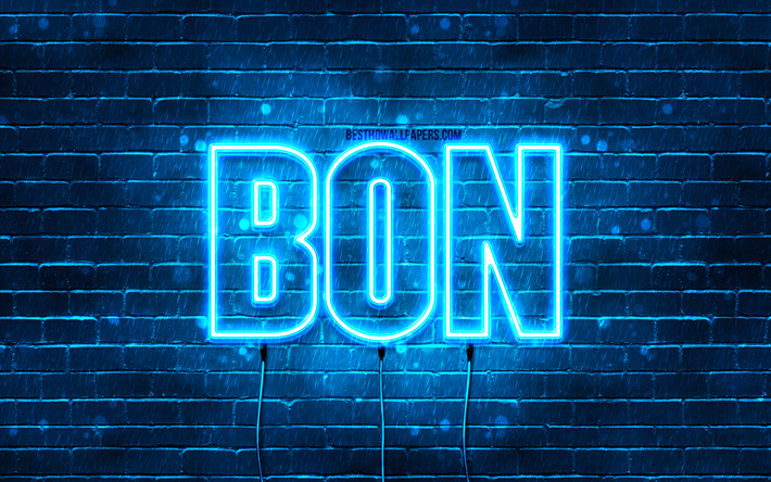 Happy Birthday Bon, 4k, blue neon lights, Bon name, creative, Bon Happy Birthday, Bon Birthday, popular french male names, picture with Bon name, Bon