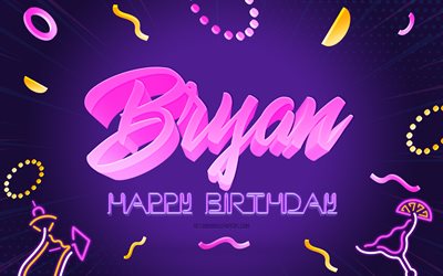 Happy Birthday Bryan, 4k, Purple Party Background, Bryan, creative art, Happy Bryan birthday, Bryan name, Bryan Birthday, Birthday Party Background
