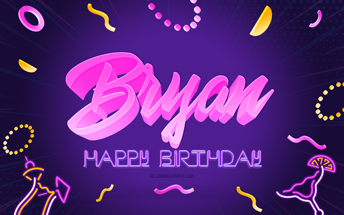 feliz cumplea&#241;os bryan, 4k, fondo de fiesta p&#250;rpura, bryan, arte creativo, feliz cumplea&#241;os de bryan, nombre de bryan, cumplea&#241;os de bryan, fondo de fiesta de cumplea&#241;os