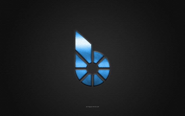 logo bitshares, logo blu lucido, emblema in metallo bitshares, struttura in fibra di carbonio grigia, bitshares, marchi, arte creativa, emblema bitshares