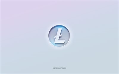 litecoin-logotyp, utskuren 3d-text, vit bakgrund, litecoin 3d-logotyp, litecoin-emblem, litecoin, pr&#228;glad logotyp, litecoin 3d-emblem