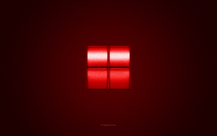 شعار microsoft, لامعة حمراء الشعار, شعار microsoft المعدني, نسيج من ألياف الكربون الأحمر, مايكروسوفت, العلامات التجارية, فن إبداعي